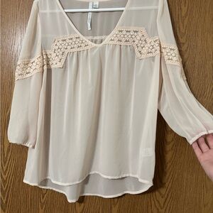 LC Lauren Conrad Cream Lace Trim Blouse